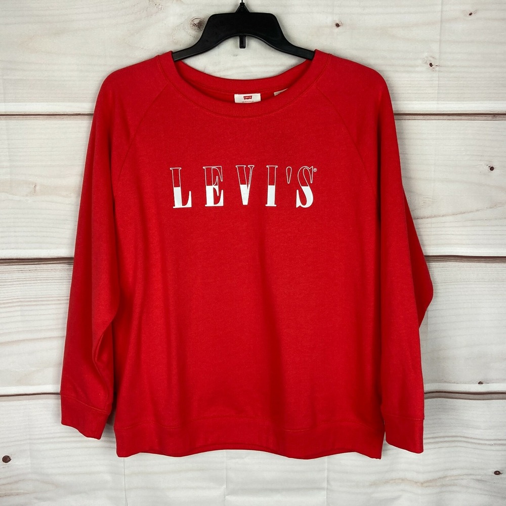 Levis Top Womens 2X Orange Graphic Logo Crew Neck Sweatshirt Pullover Solid